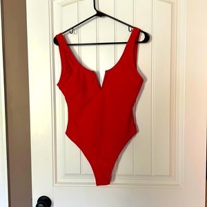 Red one piece bathing suit